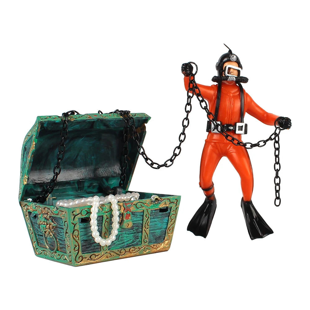 Diver Treasure Chest Aquarium Ornament
