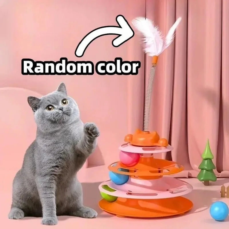 Cat Toy Tower with Balls & Feather