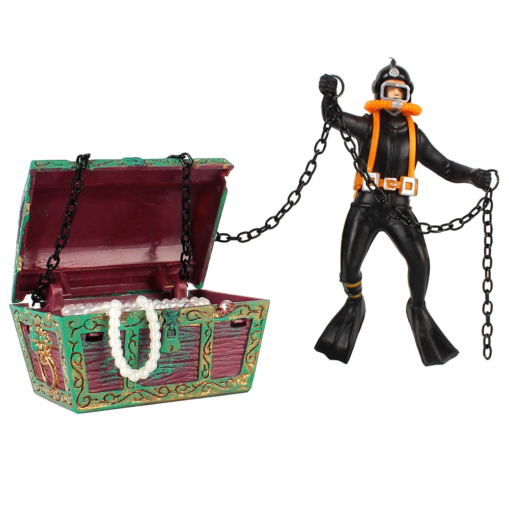 Diver Treasure Chest Aquarium Ornament