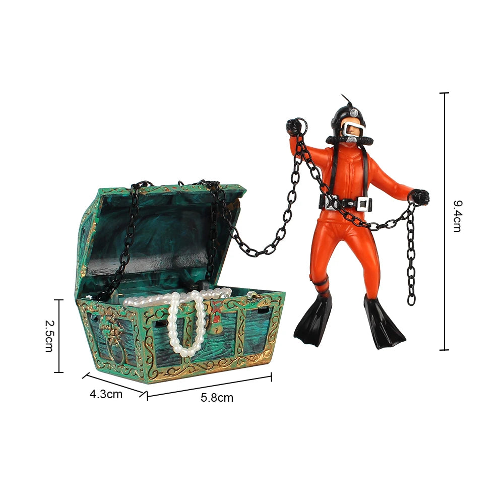 Diver Treasure Chest Aquarium Ornament
