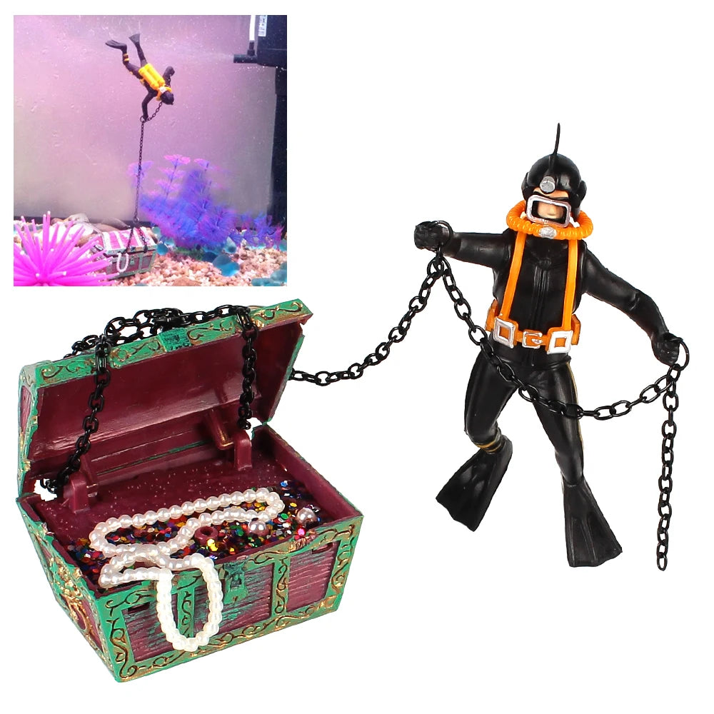 Diver Treasure Chest Aquarium Ornament