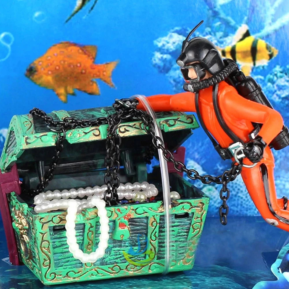 Diver Treasure Chest Aquarium Ornament