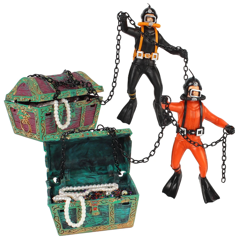 Diver Treasure Chest Aquarium Ornament