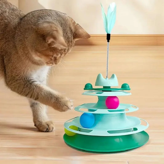 Cat Toy Tower with Balls & Feather