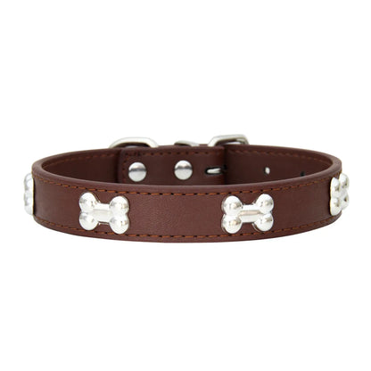 Durable Bone Design Leather Dog Collar 🐶🐾